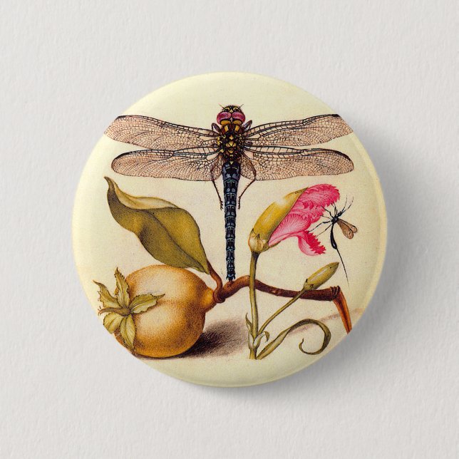 Dragonfly, Pear, Carnation, and Insect 6 Cm Round Badge (Front)