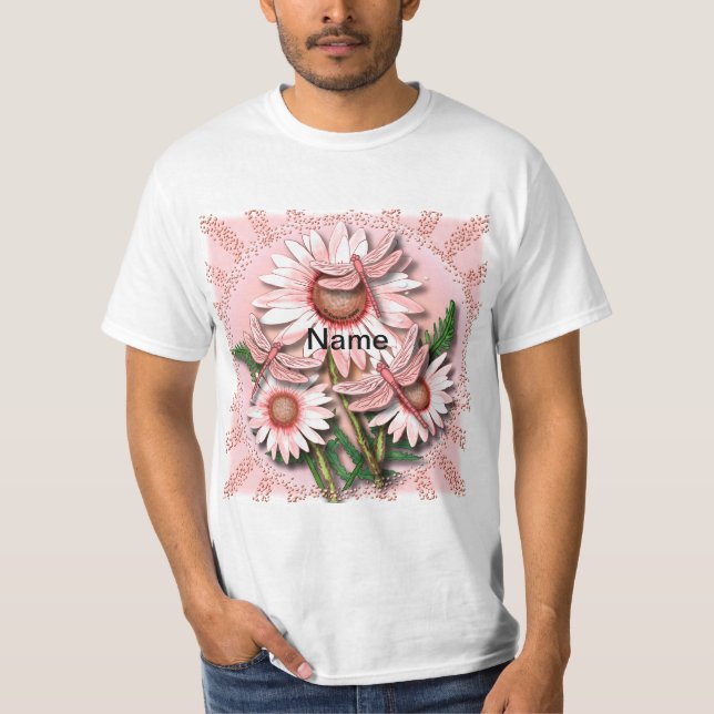 Dragonfly Pink Daisies  T-Shirt (Front)