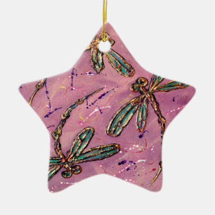 Dragonfly Pink Fizz Ceramic Tree Decoration