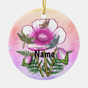 Dragonfly Pink Poppy Ceramic Tree Decoration