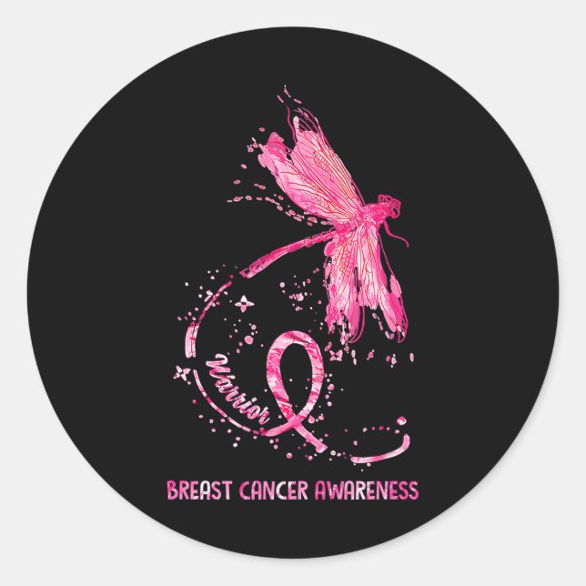 Dragonfly Pink Ribbon Breast Cancer Awareness Classic Round Sticker (Front)