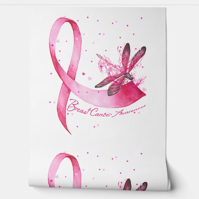 Dragonfly Pink Ribbon Breast Cancer Awareness Wallpaper (Unrolling)