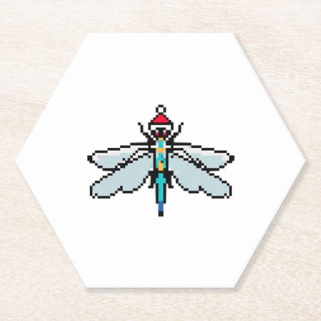 Dragonfly Pixelated Christmas - Funny Dragonfly Paper Coaster (Front)