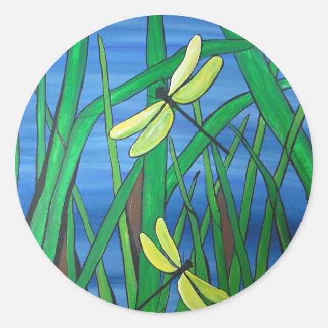Dragonfly Pond Classic Round Sticker (Front)