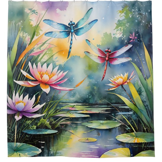 Dragonfly Pond Lili pads Dragonflies               Shower Curtain (Front)