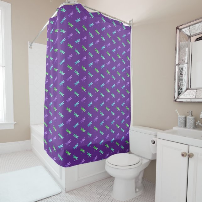 Dragonfly Purple Bright   Shower Curtain (In Situ)