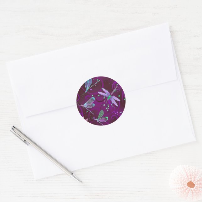Dragonfly Purple Dreams Classic Round Sticker (Envelope)