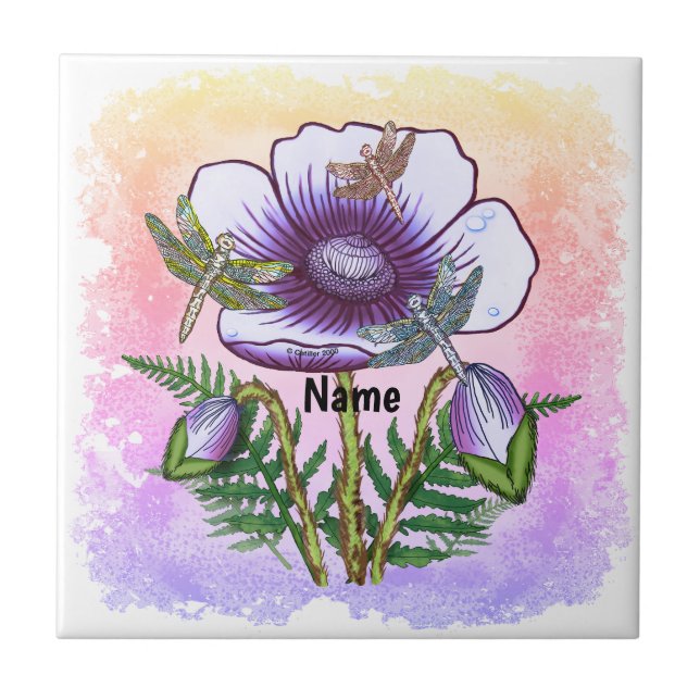 Dragonfly Purple Poppy  Tile (Front)