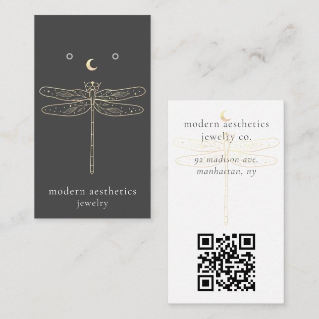 Dragonfly QR Code Grey Earring Display Card (Front/Back)