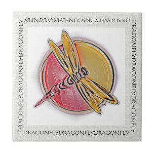 Dragonfly Red Yellow Tile