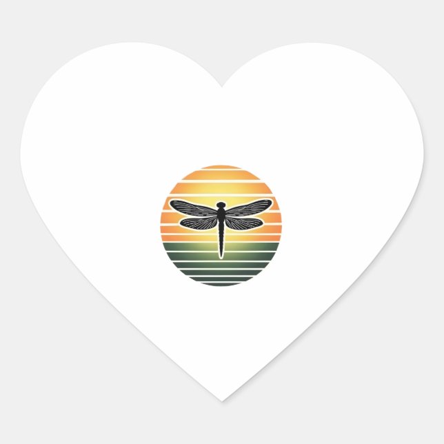 Dragonfly Retro (3) Heart Sticker (Front)