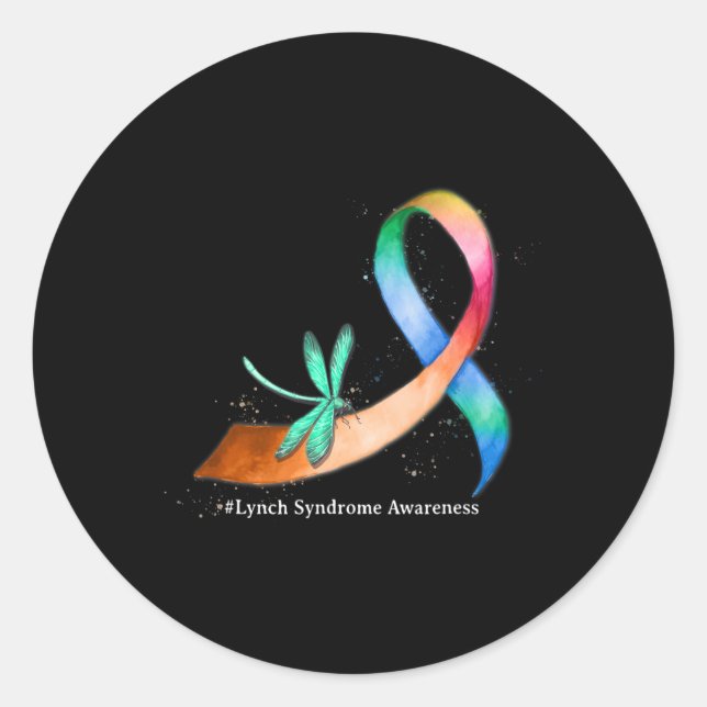 Dragonfly Ribbon Lynch Syndrome Awareness Gifts  Classic Round Sticker (Front)