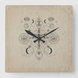 Dragonfly Sacred Geometry Composition Square Wall Clock
