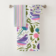 Dragonfly & Scotch Thistle Floral Towel Set