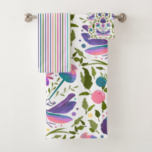 Dragonfly & Scotch Thistle Floral Towel Set