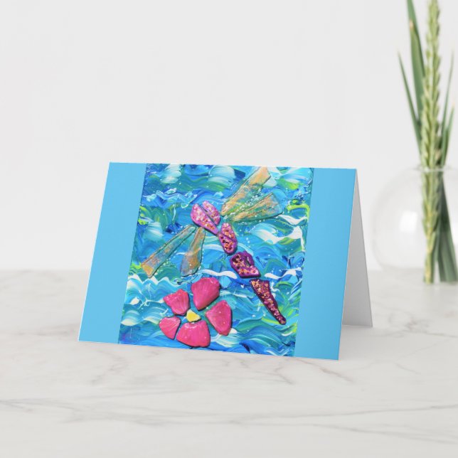 Dragonfly Sea Glass Mix Media Collage Card (Front)
