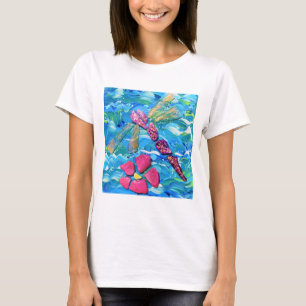 Dragonfly Sea Glass Mix Media Collage T-Shirt
