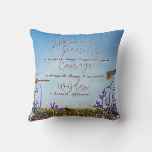 Dragonfly Serenity Prayer Faux Glitter Cushion