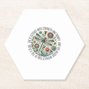 Dragonfly She Is Clothed With Strength & Dignity T Paper Coaster
