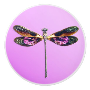 Dragonfly - silver, gold, purple and black ceramic knob