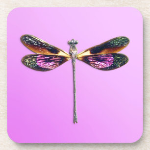 Dragonfly - silver, gold, purple and black coaster