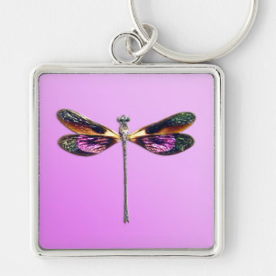 Dragonfly - silver, gold, purple and black key ring