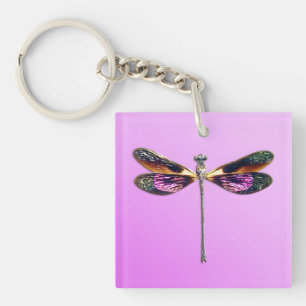 Dragonfly - silver, gold, purple and black key ring