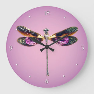 Dragonfly - silver, gold, purple and black large clock