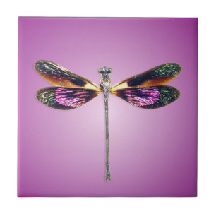 Dragonfly - silver, gold, purple and black tile