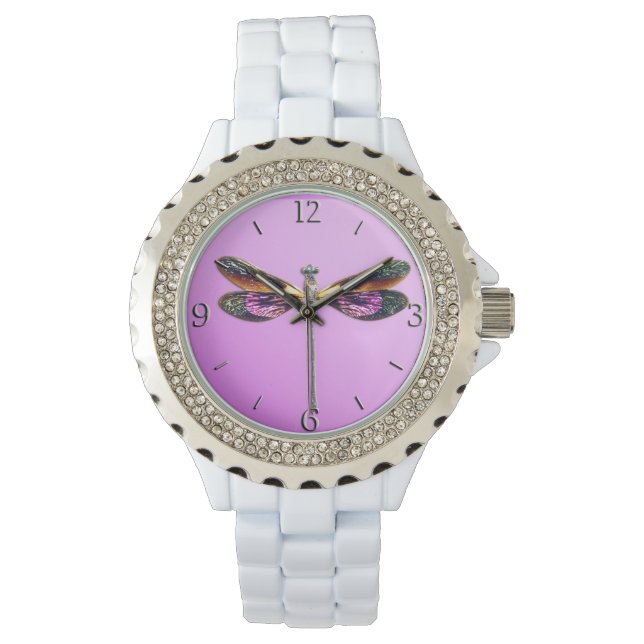 Dragonfly - silver, gold, purple and black watch (Front)