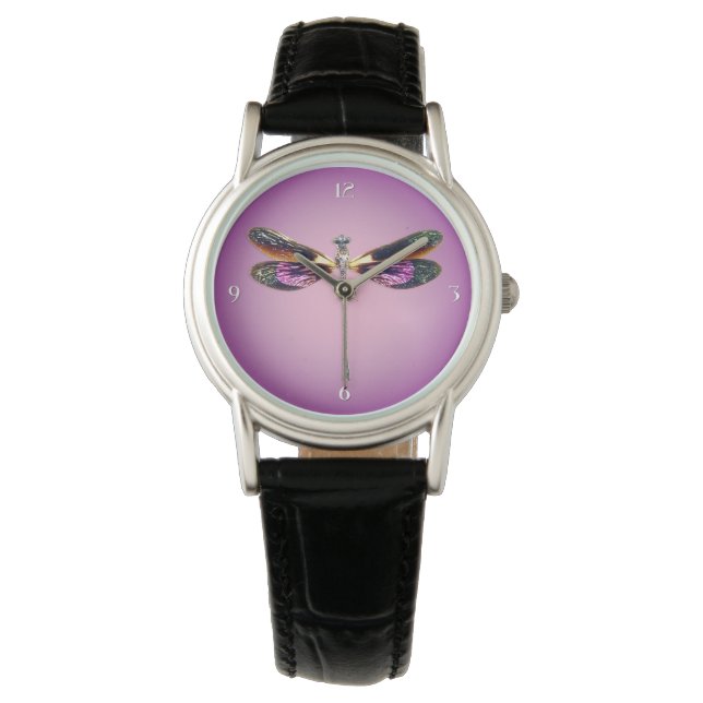 Dragonfly - silver, gold, purple and black watch (Front)