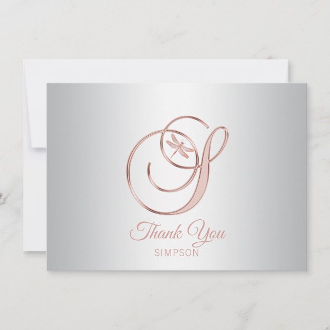 Dragonfly Silver Grey Rose Gold Thank You | S (Front)