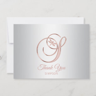 Dragonfly Silver Grey Rose Gold Thank You   S Card