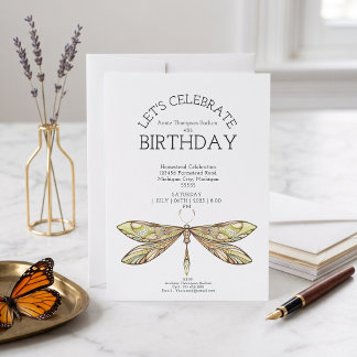 Dragonfly Simple Gold Party Invite