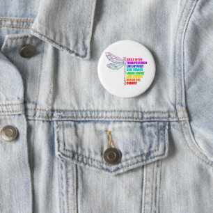 Dragonfly Smile Often Think Positively Quote 6 Cm Round Badge
