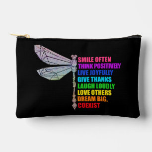 Dragonfly Smile Often Think Positively Quote Accessory Pouch