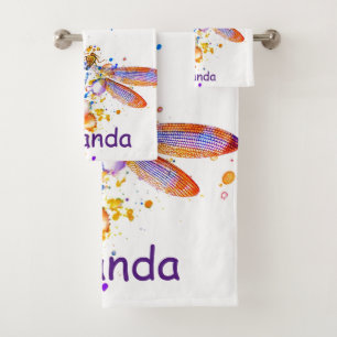 Dragonfly splatter personalised bath towel set