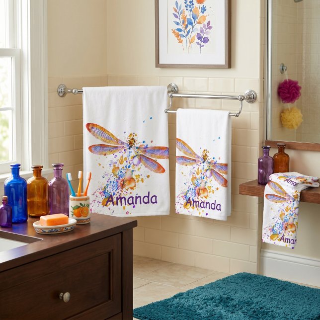 Dragonfly splatter personalised bath towel set (Creator Uploaded)