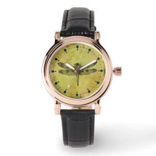 Dragonfly Square Vintage Leather Strap Watch