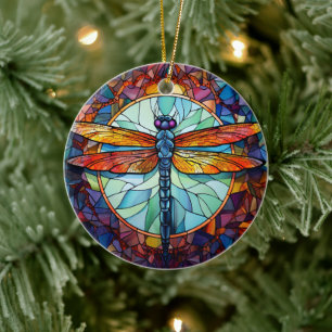 Dragonfly Stained Glass Ceramic Tree Decoration