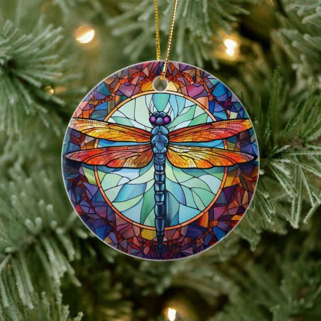 Dragonfly Stained Glass Ceramic Tree Decoration (Tree)