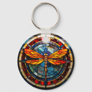 dragonfly stained glass key ring