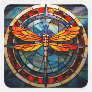 dragonfly stained glass square sticker