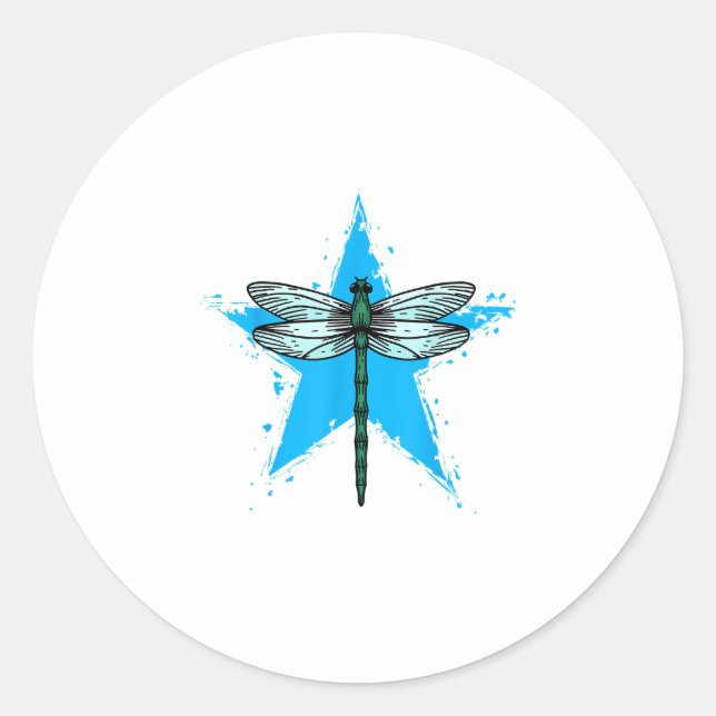 Dragonfly Star Design Insect Love Lover Dragonflie Classic Round Sticker (Front)