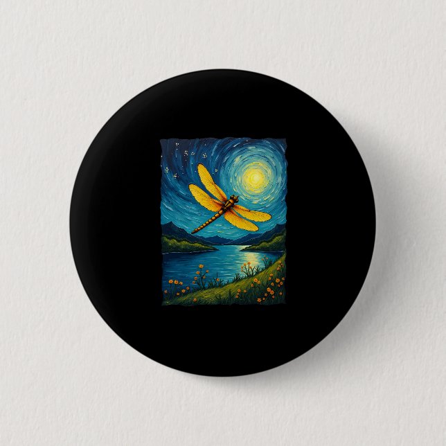 Dragonfly Starry Night (1) 6 Cm Round Badge (Front)