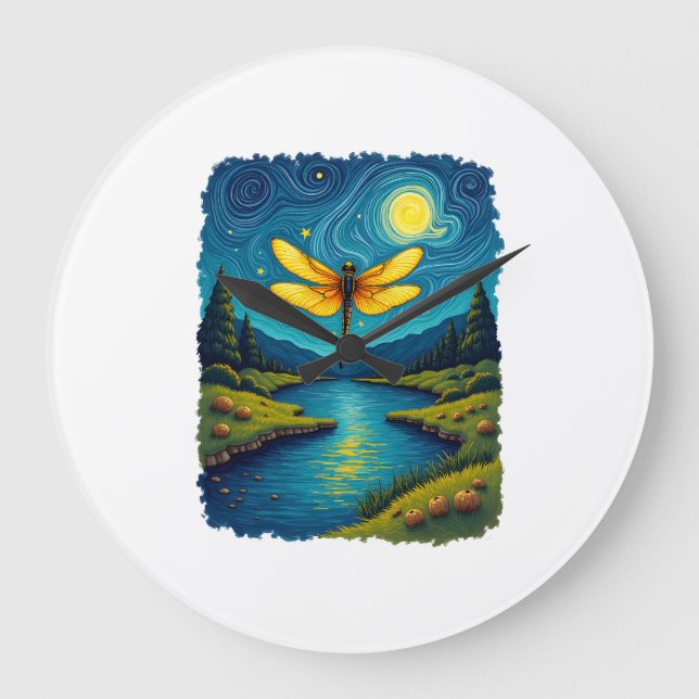 Dragonfly Starry Night (1) Large Clock (Front)