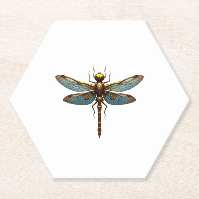 Dragonfly Steam Punk Insect Art Engineer Steampunk Paper Coaster (Front)