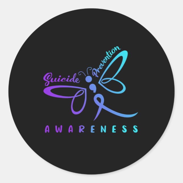 Dragonfly Suicide Prevention Awareness Pink And Te Classic Round Sticker (Front)