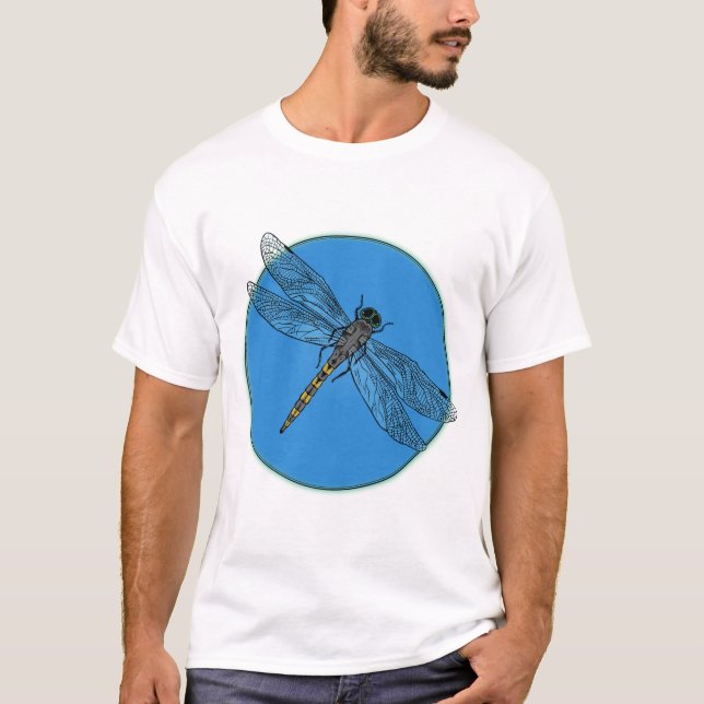 Dragonfly Summer – Light Blue Circle Art T-Shirt (Front)