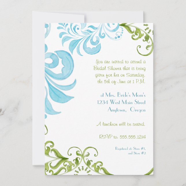 Dragonfly Swirls Scroll Chic Modern Floral Invite (Front)
